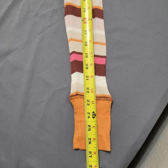 Aerie Waffle Knit Thermal Top Multicolor Stripe Long Sleeve Retro Fit - Picture 6 of 7